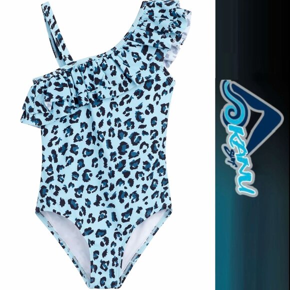 Kanu Surf | "Beach Leopard Blue" Morgan Ruffle 1-Shoulder one Piece | Size 2T - Picture 1 of 6